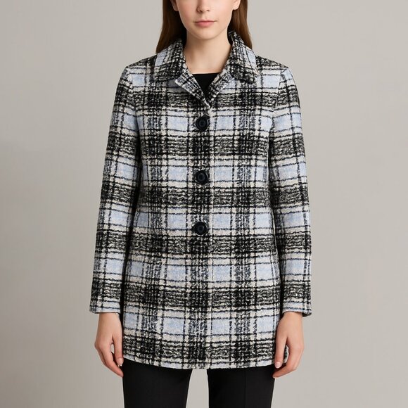 Cinzia Rocca Longline Wool Coat Black White Size Small - Picture 1 of 4